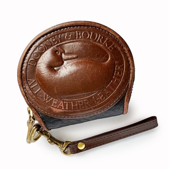 Vintage Dooney & Bourke Coin Purse Wristlet Black and Chocolate Leather … - Picture 1 of 7